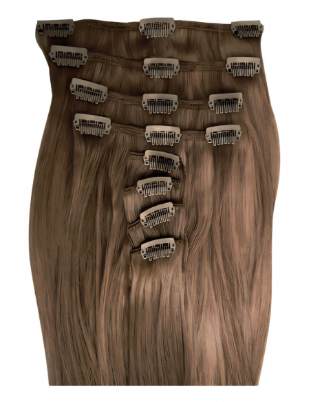 Extensiones de clip de pelo liso 63 cm - castaño claro